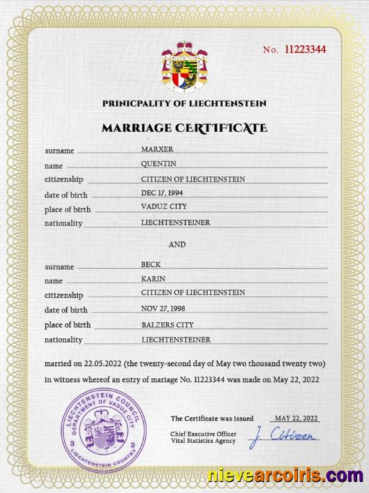 Liechtenstein marriage certificate